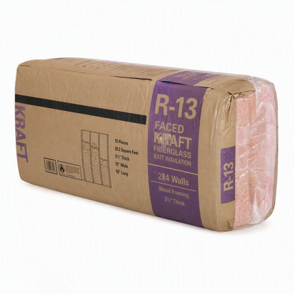 Fiberglass Batt Insulation R-13 3-1/2" x 15" x 93" Kraft-Faced