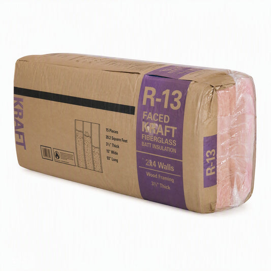 Fiberglass Batt Insulation R-13 3-1/2" x 15" x 93" Kraft-Faced
