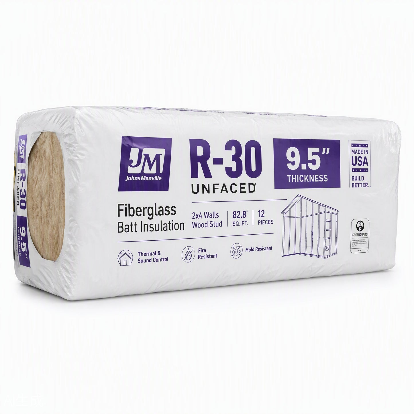 Fiberglass Batt Insulation R-30 9-1/2" x 15" x 93" Unfaced